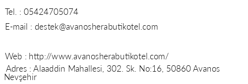 Avanos Hera Butik Otel telefon numaralar, faks, e-mail, posta adresi ve iletiim bilgileri